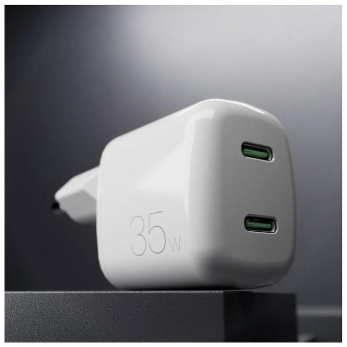 PURO - Adaptor de încărcare MiniPro 2x USB-C, GaN, 35W, alb