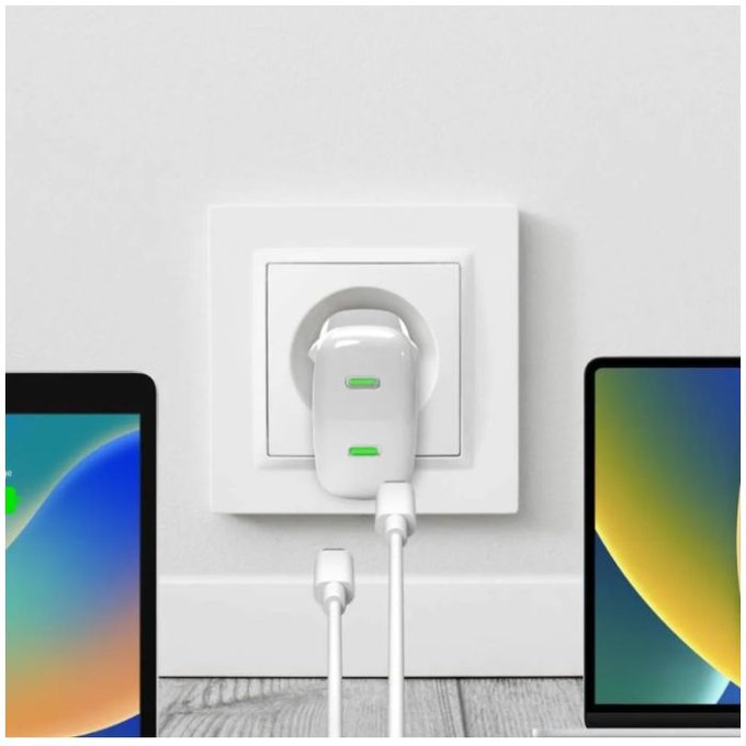 PURO - Adaptor de încărcare MiniPro 2x USB-C, GaN, 35W, alb