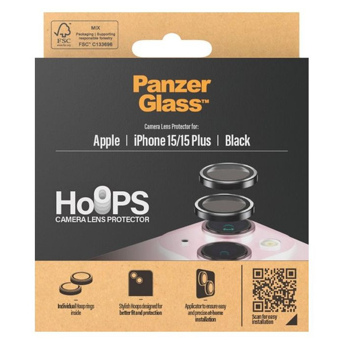 PanzerGlass - Capac de protecție a obiectivul camerei Hoops pentru iPhone 15 & 15 Plus, transparent
