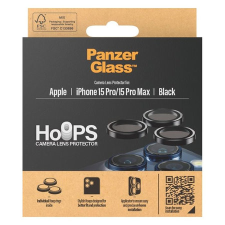 PanzerGlass - Capac de protecție a obiectivul camerei Hoops pentru iPhone 15 Pro & 15 Pro Max, transparent