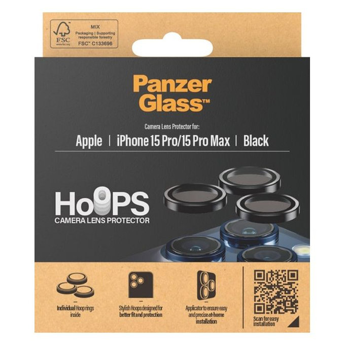 PanzerGlass - Capac de protecție a obiectivul camerei Hoops pentru iPhone 15 Pro & 15 Pro Max, transparent