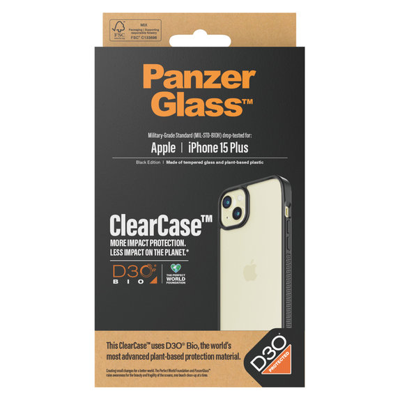 Caz ClearCase D3O pentru iPhone 15 Plus, Negru, PanzerGlass