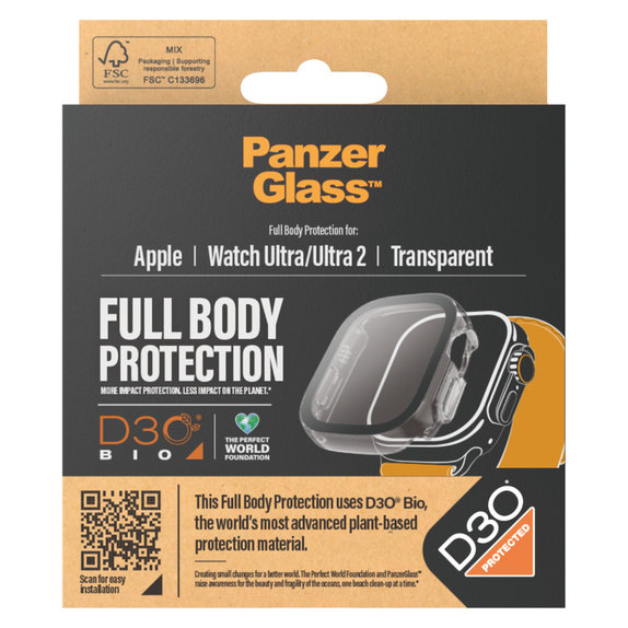 Sticlă securizată Full Body D3O pentru Apple Watch Ultra/Ultra 2, Transparent, PanzerGlass