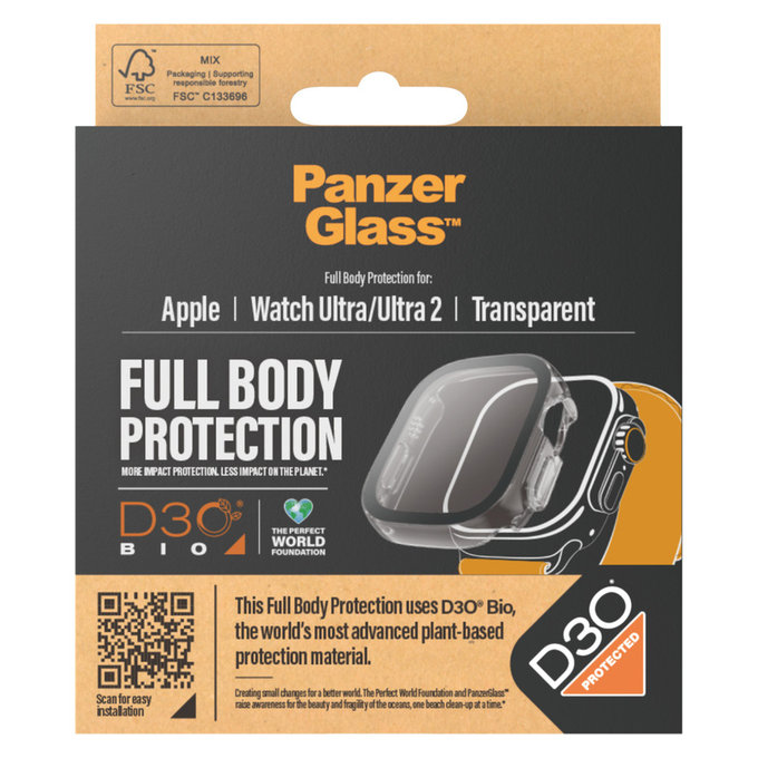 Sticlă securizată Full Body D3O pentru Apple Watch Ultra/Ultra 2, Transparent, PanzerGlass