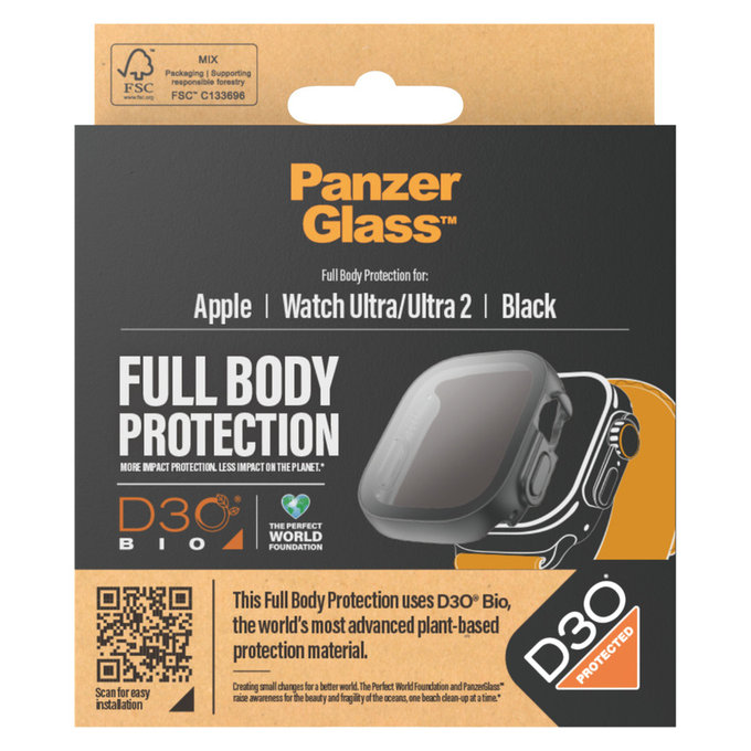 Sticlă securizată Full Body D3O pentru Apple Watch Ultra/Ultra 2, Negru, PanzerGlass