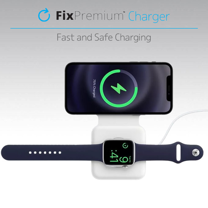 FixPremium - MagSafe Duo pentru iPhone & Apple Watch, alb