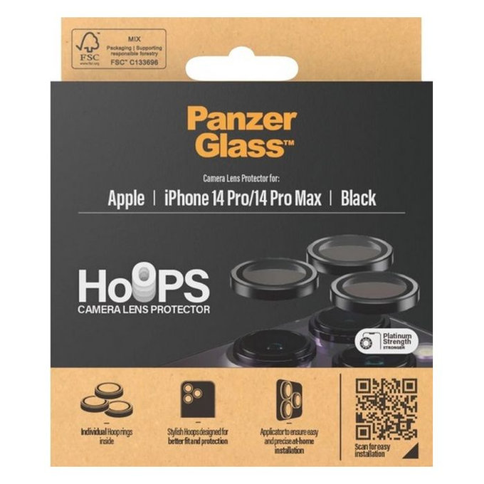 PanzerGlass - Capac de protecție a obiectivul camerei Hoops pentru iPhone 14 Pro a 14 Pro Max, negru