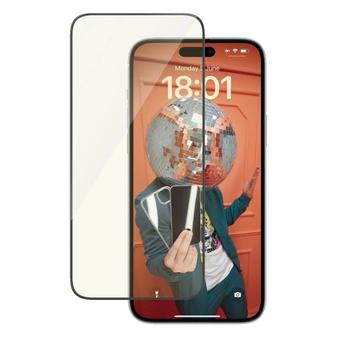 Sticlă securizată UWF Eyecare cu aplicator pentru iPhone 15 Plus, Negru, PanzerGlass