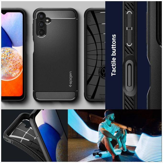 Spigen - Caz Rugged Armor pentru Samsung Galaxy A14 4G, Matte Black