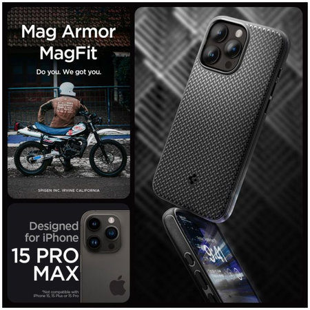 Spigen - Caz Mag Armor cu MagSafe pentru iPhone 15 Pro Max, Matte Black