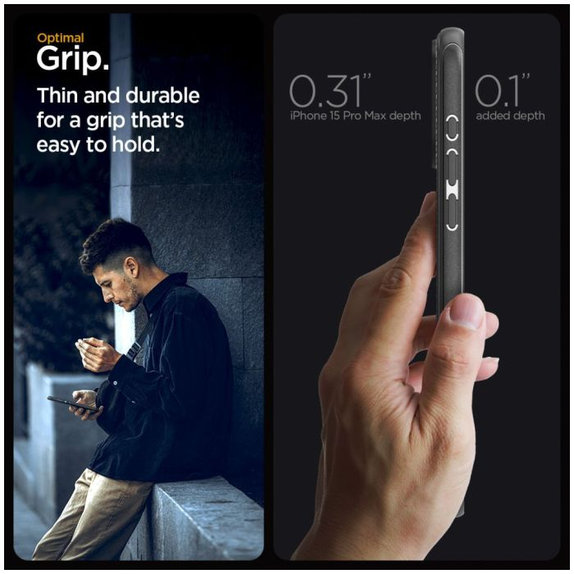 Spigen - Caz Mag Armor cu MagSafe pentru iPhone 15 Pro Max, Matte Black