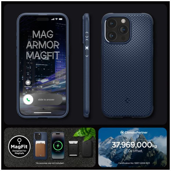 Spigen - Caz Mag Armor cu MagSafe pentru iPhone 15 Pro Max, Navy Blue