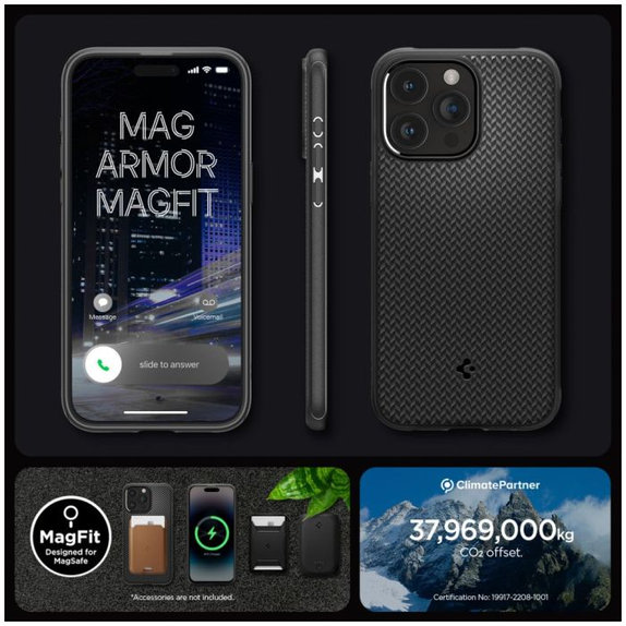 Spigen - Caz Mag Armor cu MagSafe pentru iPhone 15 Pro, Matte Black