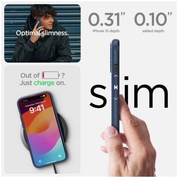 Spigen - Caz Mag Armor cu MagSafe pentru iPhone 15, Navy Blue