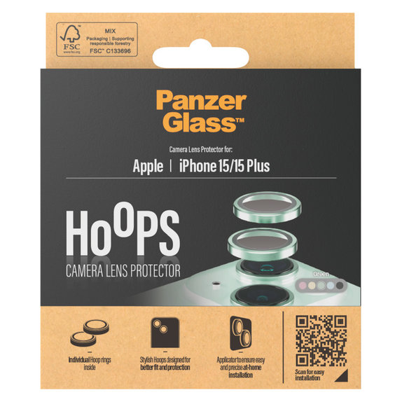 Protecție lentile cameră Hoops pentru iPhone 15/15 Plus, Verde, PanzerGlass