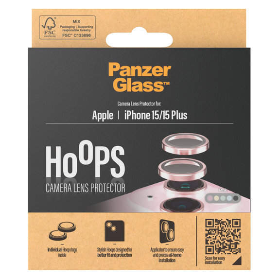 Protecție lentile cameră Hoops pentru iPhone 15/15 Plus, Roz, PanzerGlass