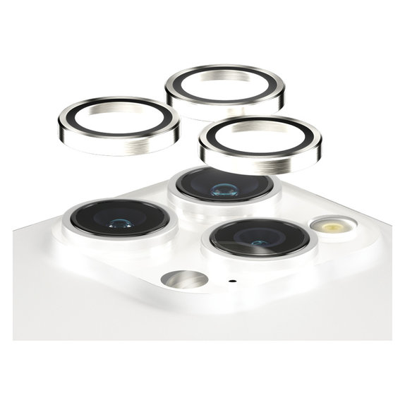 Protecție lentile cameră Hoops pentru iPhone 15 Pro/15 Pro Max, White Metal, PanzerGlass