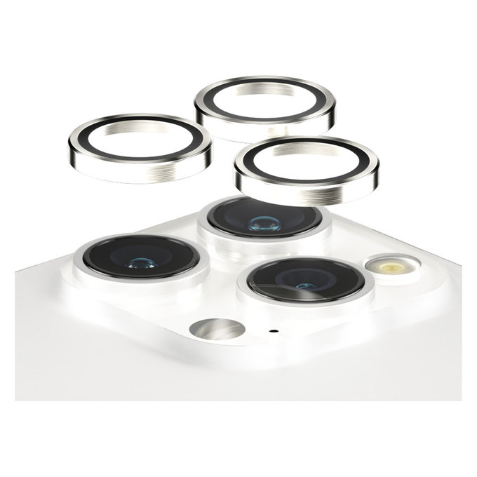 Protecție lentile cameră Hoops pentru iPhone 15 Pro/15 Pro Max, White Metal, PanzerGlass