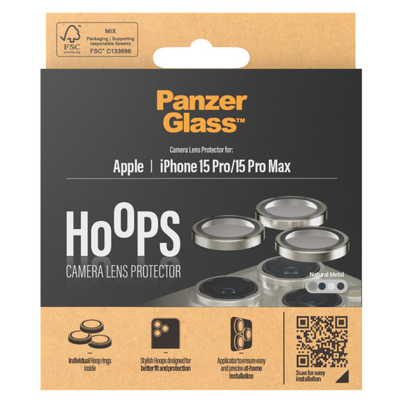 Protecție lentile cameră Hoops pentru iPhone 15 Pro/15 Pro Max, Natural Metal, PanzerGlass
