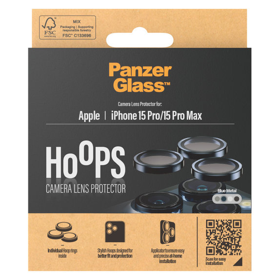 Protecție lentile cameră Hoops pentru iPhone 15 Pro/15 Pro Max, Blue Metal, PanzerGlass