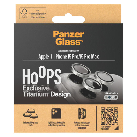 Protecție lentile cameră Hoops pentru iPhone 15 Pro/15 Pro Max, White Titanium, PanzerGlass