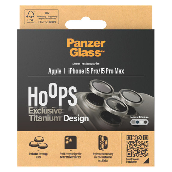 Protecție lentile cameră Hoops pentru iPhone 15 Pro/15 Pro Max, Natural Titanium, PanzerGlass