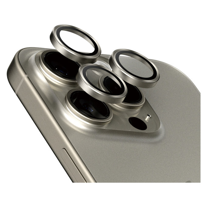 Protecție lentile cameră Hoops pentru iPhone 15 Pro/15 Pro Max, Natural Titanium, PanzerGlass