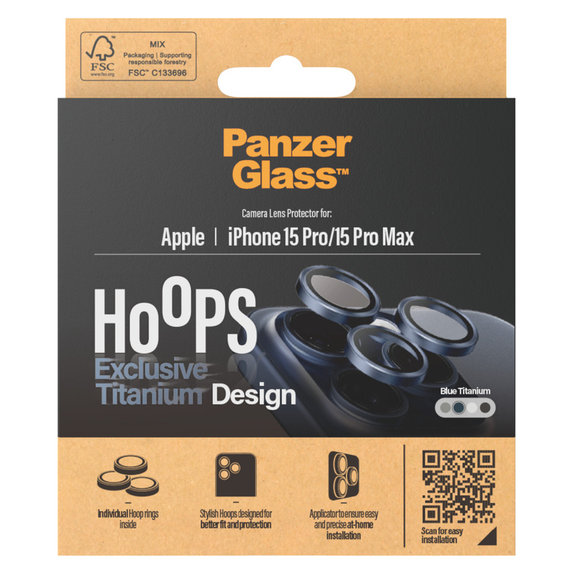 Protecție lentile cameră Hoops pentru iPhone 15 Pro/15 Pro Max, Blue Titanium, PanzerGlass