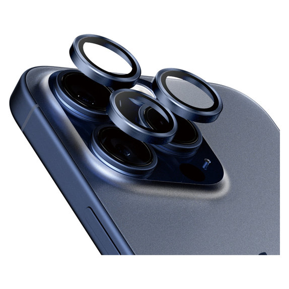 Protecție lentile cameră Hoops pentru iPhone 15 Pro/15 Pro Max, Blue Titanium, PanzerGlass