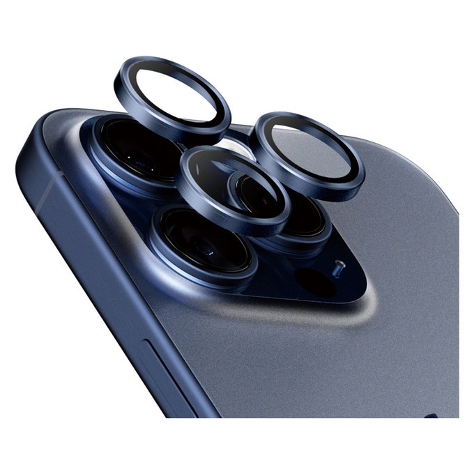 Protecție lentile cameră Hoops pentru iPhone 15 Pro/15 Pro Max, Blue Titanium, PanzerGlass
