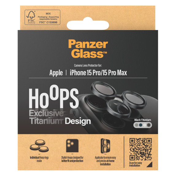 Protecție lentile cameră Hoops pentru iPhone 15 Pro/15 Pro Max, Black Titanium, PanzerGlass