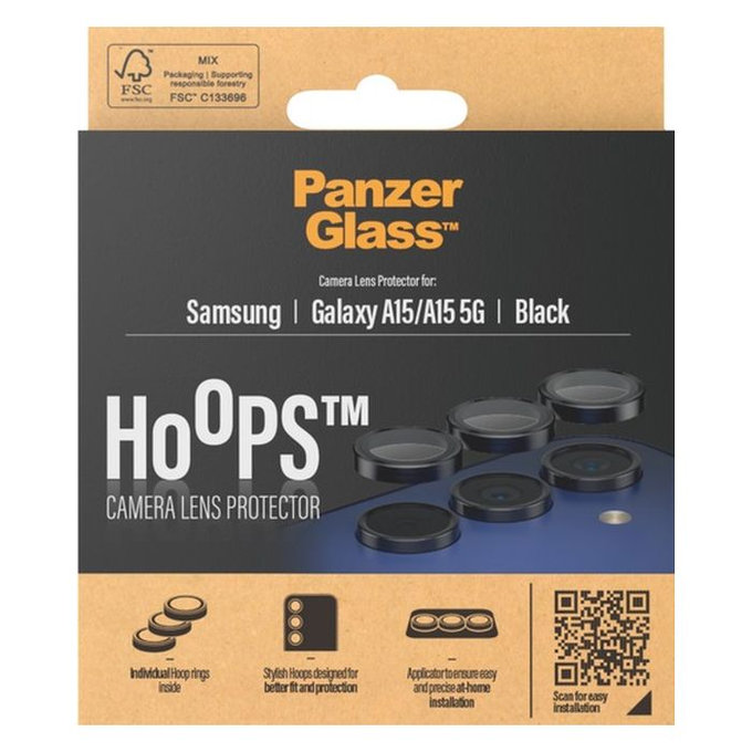 PanzerGlass - Capac de protecție a obiectivul camerei Hoops pentru Samsung Galaxy A15, negru