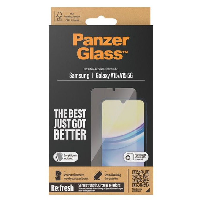 PanzerGlass - Geam Securizat Re:fresh UWF cu aplicator pentru Samsung Galaxy A15 5G, negru