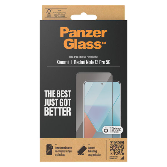 Sticlă securizată UWF pentru Xiaomi Redmi Note 13 Pro 5G, Negru, PanzerGlass