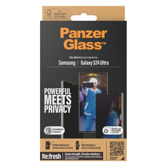 PanzerGlass - Geam Securizat Re:Fresh UWF Privacy cu aplicator pentru Samsung Galaxy S24 Ultra, negru