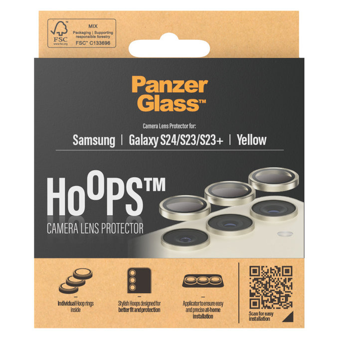 Protecție lentile cameră Hoops pentru Samsung Galaxy S24/S23/S23+, Galben, PanzerGlass