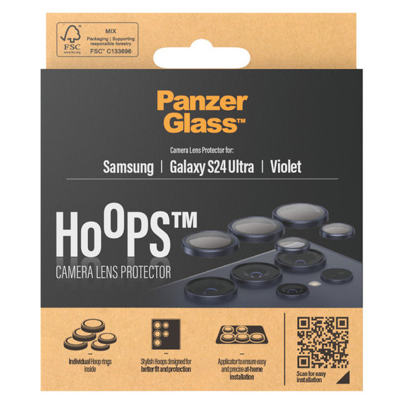 Protecție lentile cameră Hoops pentru Samsung Galaxy S24 Ultra, Mov, PanzerGlass