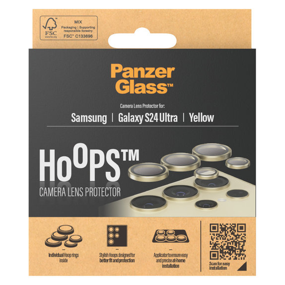 Protecție lentile cameră Hoops pentru Samsung Galaxy S24 Ultra, Galben, PanzerGlass