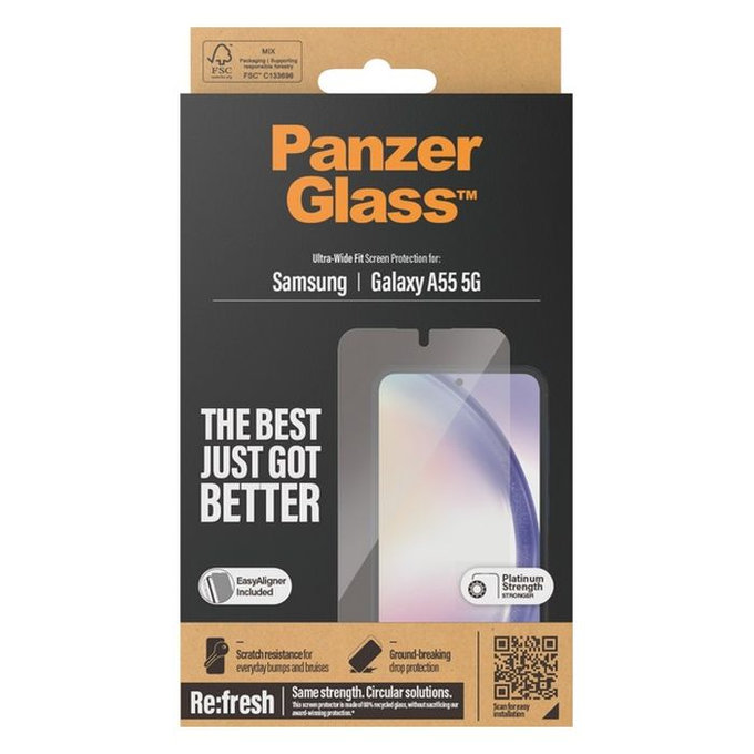 PanzerGlass - Geam Securizat Re:fresh UWF cu aplicator pentru Samsung Galaxy A55 5G, negru