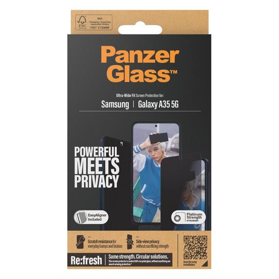 PanzerGlass - Geam Securizat Re:Fresh UWF Privacy cu aplicator pentru Samsung Galaxy A35, negru