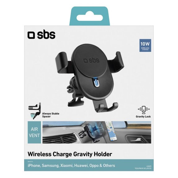 SBS - Suport auto Gravity cu încărcare wireless, 10W, negru
