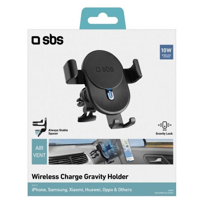 SBS - Suport auto Gravity cu încărcare wireless, 10W, negru
