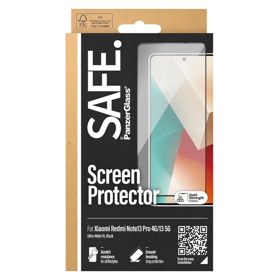 Sticlă securizată UWF pentru Xiaomi Redmi Note 13 4G, Negru, SAFE by PanzerGlass