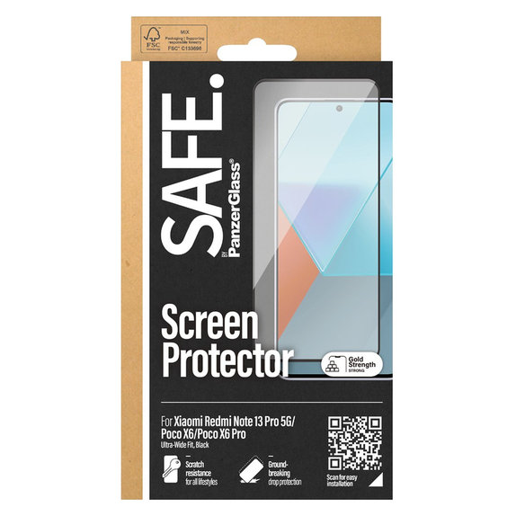 Sticlă securizată UWF pentru Xiaomi Redmi Note 13 Pro 5G, Negru, SAFE by PanzerGlass