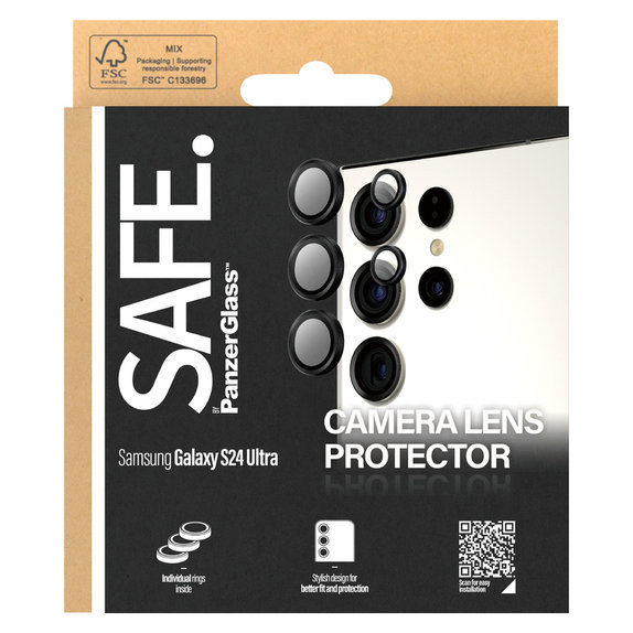 Protecție lentile cameră pentru Samsung Galaxy S24 Ultra, Negru, SAFE by PanzerGlass