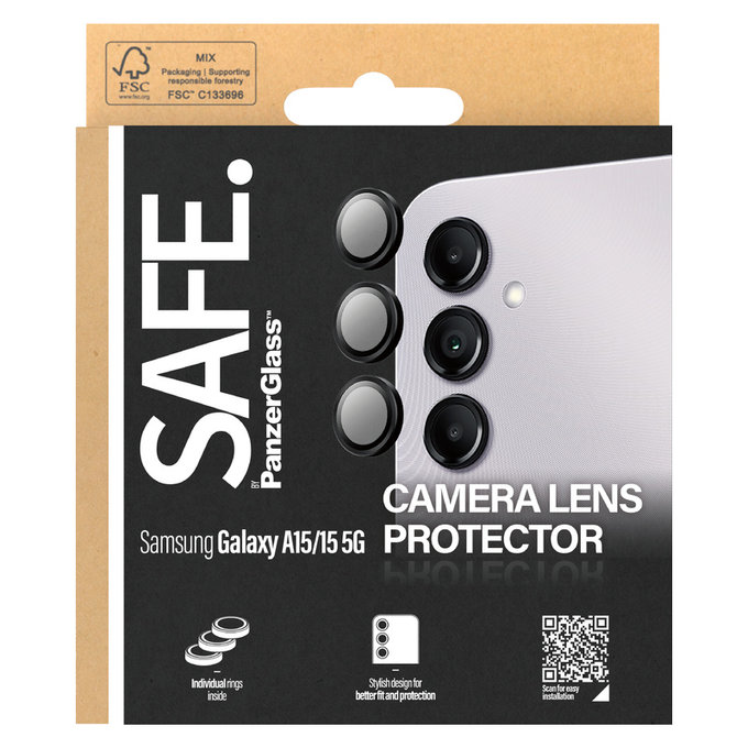Protecție lentile cameră pentru Samsung Galaxy A15/A15 5G, Negru, SAFE by PanzerGlass