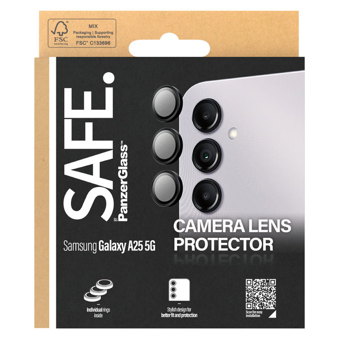 Protecție lentile cameră pentru Samsung Galaxy A25 5G, Negru, SAFE by PanzerGlass
