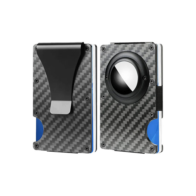 FixPremium - Portofel AirTag Carbon cu clip, negru