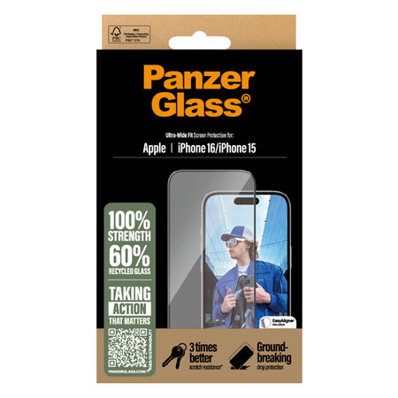 PanzerGlass - Geam Securizat UWF cu aplicatorul pentru iPhone 16, transparent