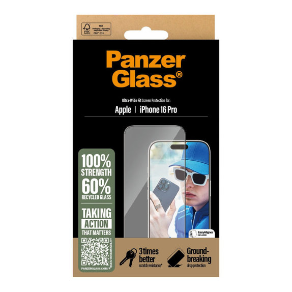 Sticlă securizată UWF cu aplicator pentru iPhone 16 Pro, Negru, PanzerGlass